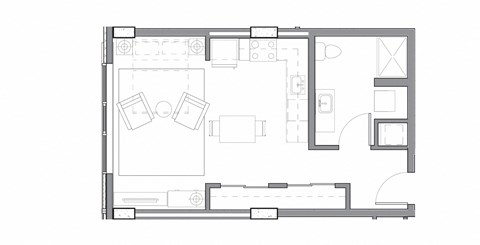 Floor plan for studio, 1 bath, 487 sqft